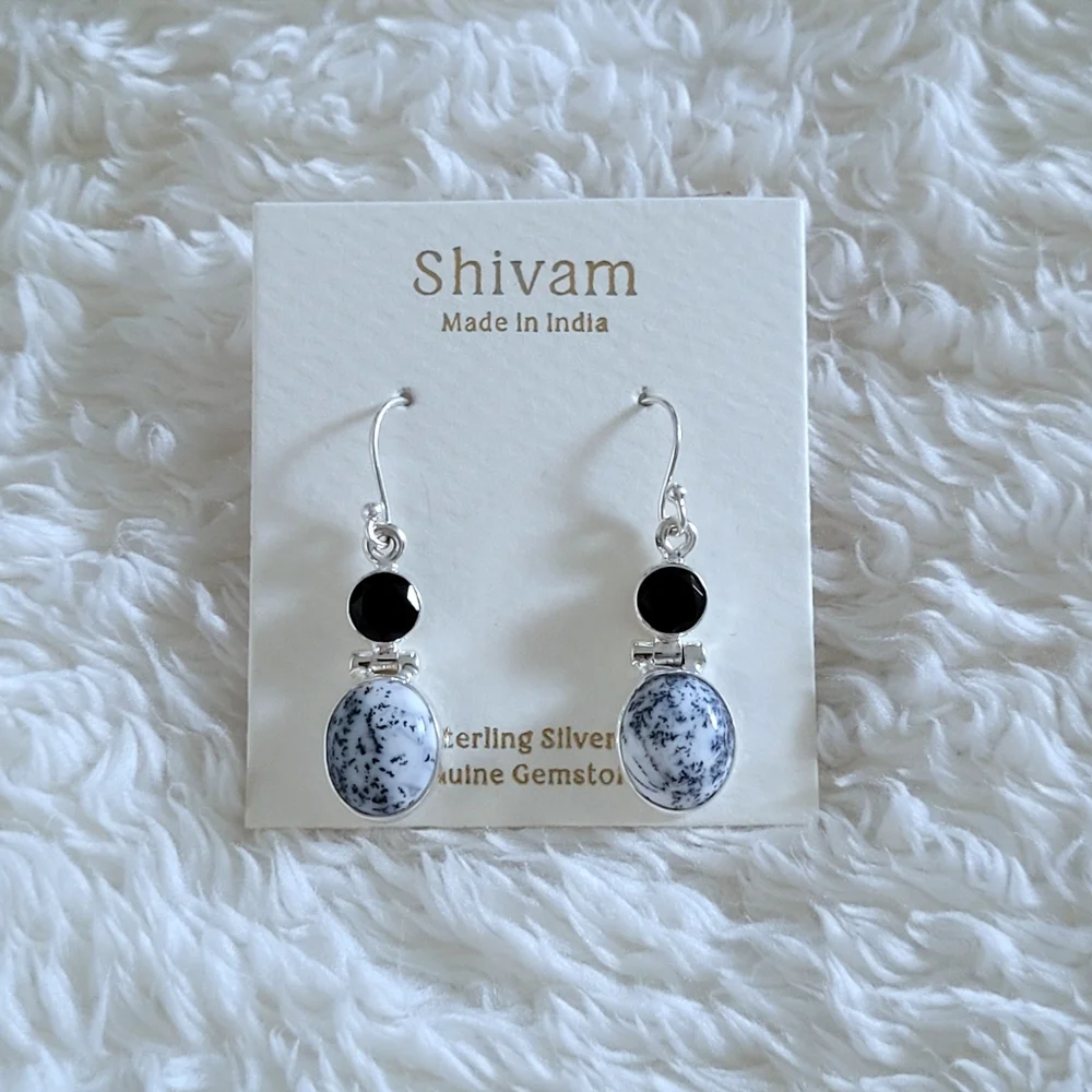 Shivam Oval Shaped Dendritic Agate Earrings - Picture 4 of 14